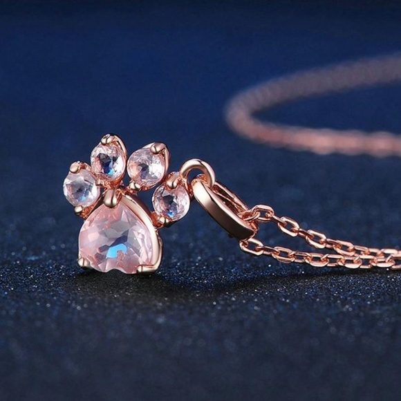 Jewelry - Pink Crystal Dog Paw Necklace in RoseGold